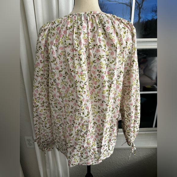 J.Crew Tie-sleeve button-front cotton poplin top in meadow floral - Picture 3 of 9